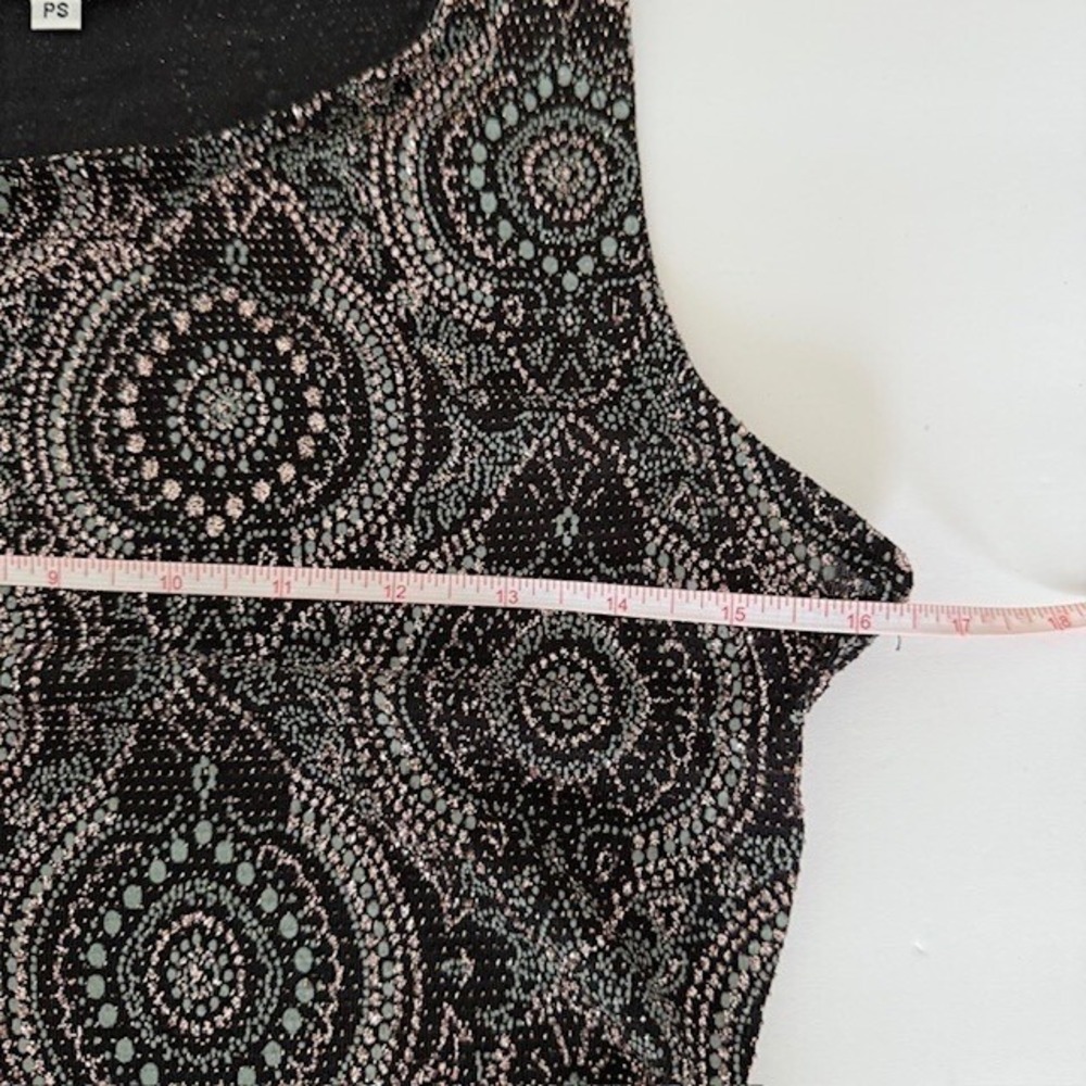Glitter Paisley Sleeveless Midi Sheath Dress Petite Small Black Holiday Party - Picture 7 of 8